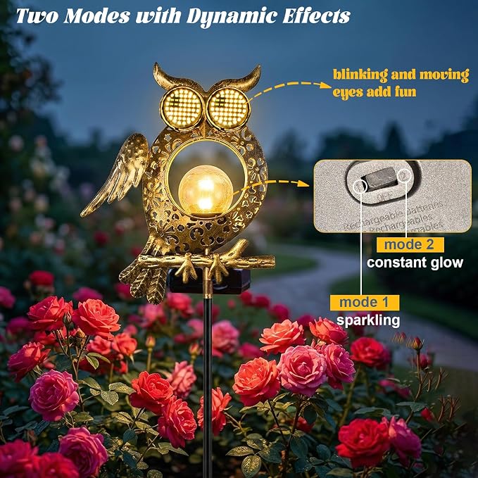 Solar Owl Light Outdoor Waterproof, Animated Owl Solar Lantern with Blinking & Moving LED Eyes, Garden Decor Solar Powered Light for Yard Patio Pathway, Owl Lover Gift