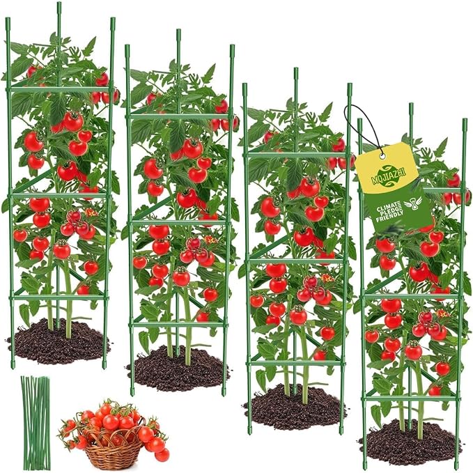 4PCS Tomato Cages for Garden, Tomato Trellis for Raised Garden Bed, 51.2" Tall Cage Plant Support for Pots, Gardening Supplies Trellis for Climbing Plants (4PCS，High: 51.2 Inch)
