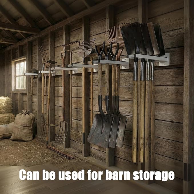 Extra Wide Tool Rack Wall Mount – Heavy Duty Shovel Holder for Garage, Shed & Barn, Powder Coated Steel Organizer for Shovels, Rakes, Brooms, Truck Storage (3.5 x 4.5 x 12 in, 4 Pack)
