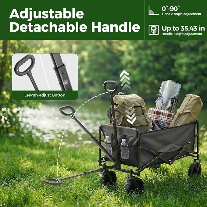 DUMOS Collapsible Wagon Cart, Heavy Duty Foldable Utility Wagon with Lockable Brake Wheels – 330 lbs Capacity, Flexible Handle for Beach, Garden, Sports, Grocery & Camping, Gray
