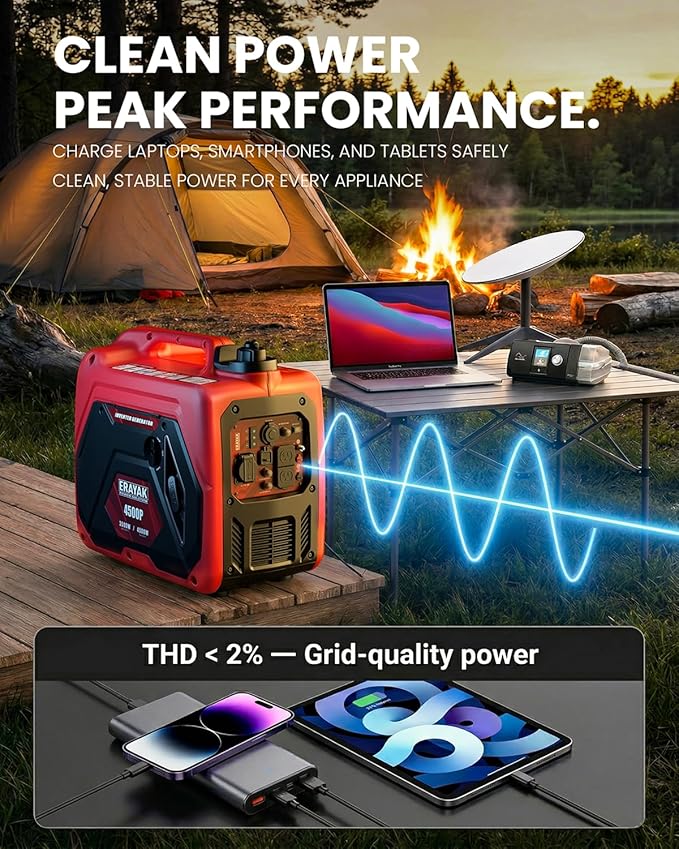 ERAYAK 4500W Portable Inverter Generator for Home Use, Super Quiet Small Generator for Camping Outdoor Emergency Power Backup, Gas Powered Engine, ECO Mode, EPA Compliant