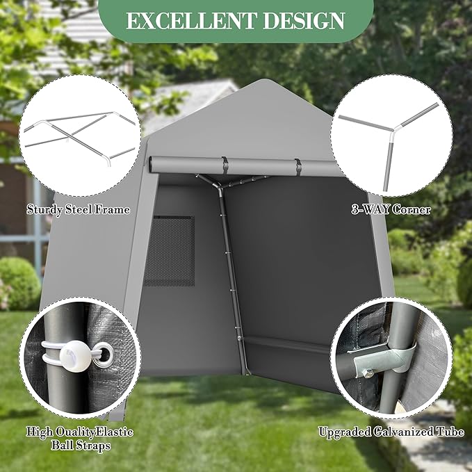 6x8FT Outdoor Storage Tent Heavy Duty Portable Shelter with Zipper Roll Up Doors