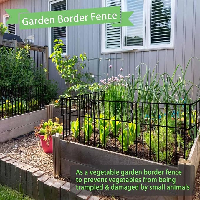 Thrivinest 30 Pack Animal Barrier Fence, No Dig Fence Decorative Fences, Rustproof Metal Small Garden Fence Border for Dogs Rabbits (Black, 30 Pack,30Ft)