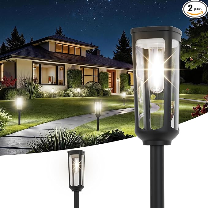 JEJOT Solar Pathway Lights Outdoor Waterproof IP65, 2 Pack Cool White Solar Walkway Lights, Auto On/Off Outdoor Light for Lawn Garden Patio Driveway Decor Landscape Lighting
