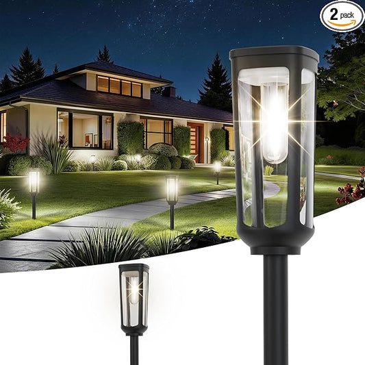 JEJOT Solar Pathway Lights Outdoor Waterproof IP65, 2 Pack Cool White Solar Walkway Lights, Auto On/Off Outdoor Light for Lawn Garden Patio Driveway Decor Landscape Lighting