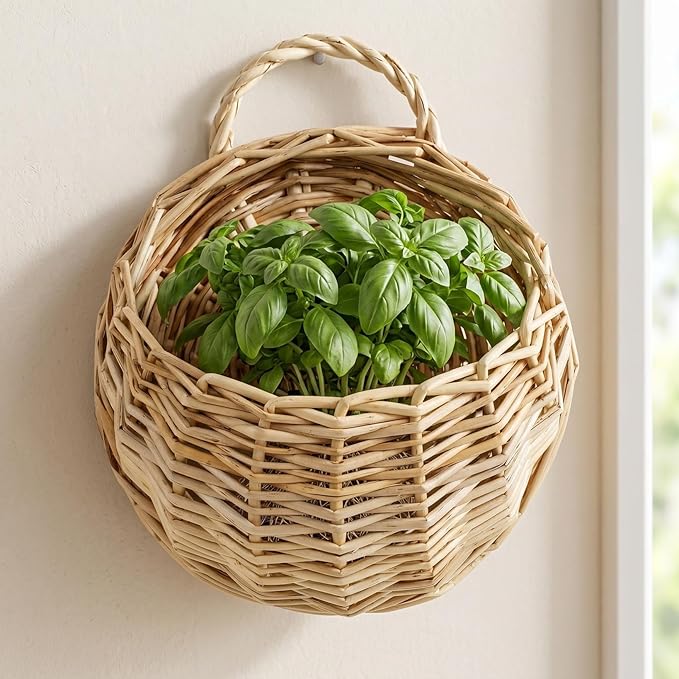 DOITOOL Willow Wall Basket, 2PCS Flat Back Woven Hanging Planter, Semi Circular Baskets, Boho Flower Holder, Wall Hanging Willow Storage for Indoor Outdoor Plant Flower Fruit Kitchen Storage