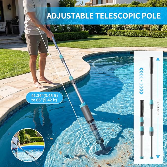 VERVEWAVE Handheld Hot Tub Vacuum, Cordless Small Pool Vacuum for Above Ground Pool with 3 Brush Heads & LED Light, Rechargeable Spa Vacuum Up to 90Mins Runtime, Ideal for Cleaning Small Debris Types