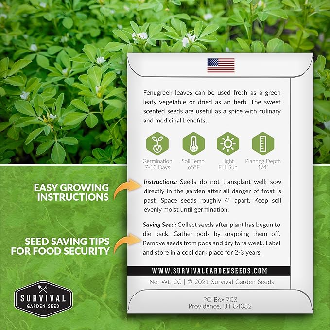 5 Packs Fenugreek Seed for Planting with Instructions to Grow Samudra Methi in Your Home Vegetable Garden - Non-GMO Heirloom - Good Microgreens or Sprouts - Survival Garden Seeds