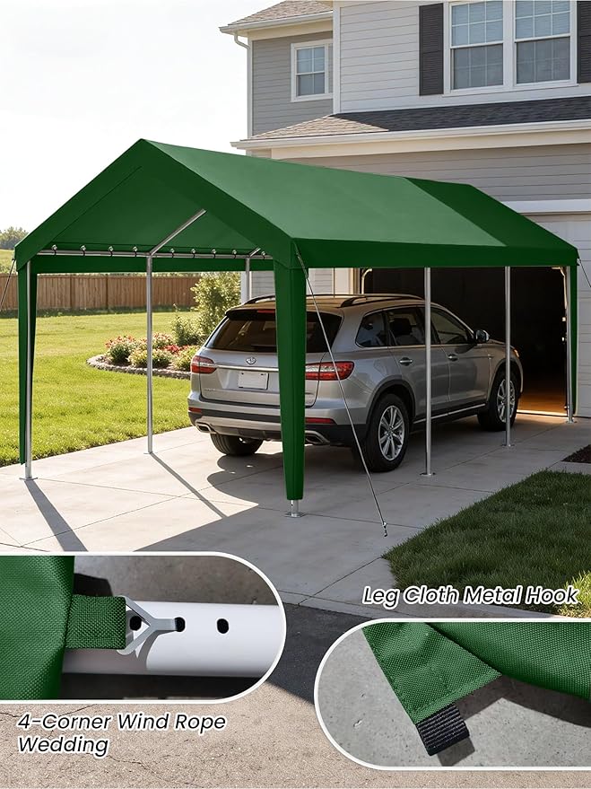 12 x 20 Ft Carport Replacement Cover, Heavy Duty Outdoor Car Tarp Canopy, Waterproof & UV Protected Tear Oxford Tarp with Ball Bungees (Frame is Not Included)