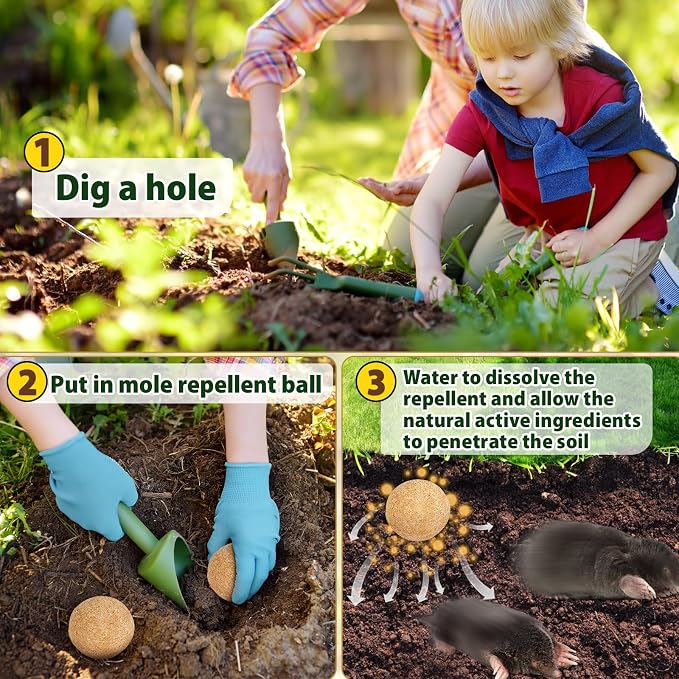 Mole Repellent, Mole & Vole Repellent for Lawns, Peppermint Oil to Repel Mole, for Outdoor Use for Yard, Garden, Patio