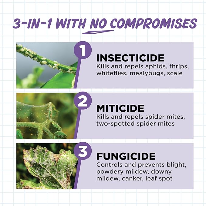 Earth's Ally 3-in-1 Plant Spray 32 oz Conc. Makes 3 gal | Better Than Neem Oil | Insecticide, Fungicide & Spider Mite Control for Organic Gardening, Pest Repellent for Indoor & Outdoor Gardening