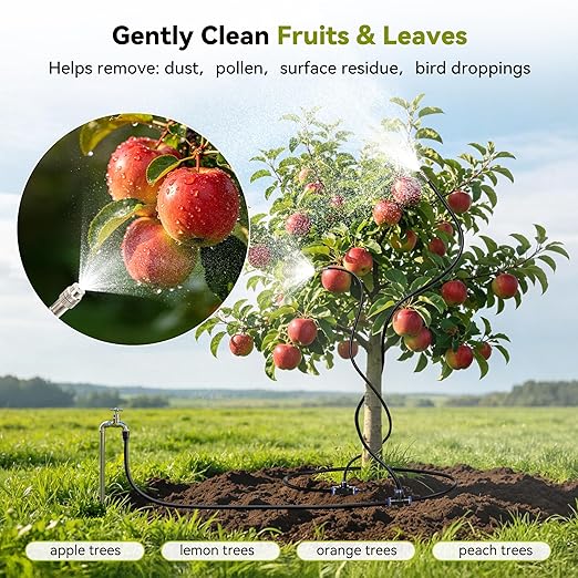 High-Flow Tree Irrigation System, 15FT 12mm Hose & 2Pcs 6.5FT Adjustable Nozzles, for Tree Roots & Canopies Irrigation, Leaf & Fruit Cleaning, Ideal for Fruit Trees & Ornamental Trees