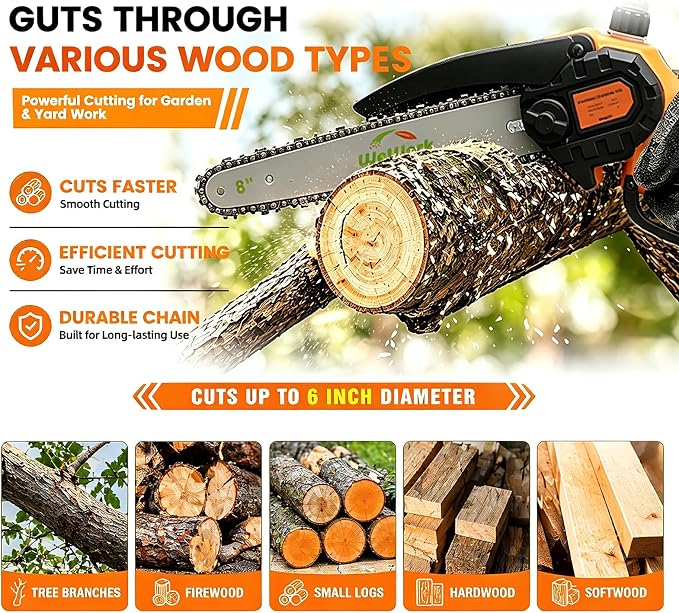 2-in-1 Cordless Pole Saw for Tree Trimming, 14FT Max Reach Extendable Battery Powered Pole Chainsaw with 8 Inch Mini Chainsaw, Dual 2.0Ah Batteries, Electric Pole Saws for Yard Pruning