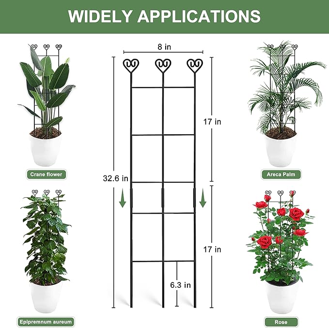 Coomin 2 Pack 32in Monstera Plant Support Stakes for Indoor Plants, Stackable Garden Trellis for Climbing Plants Indoor, Metal Plant Trellis for Potted Plants Pothos Philodendron