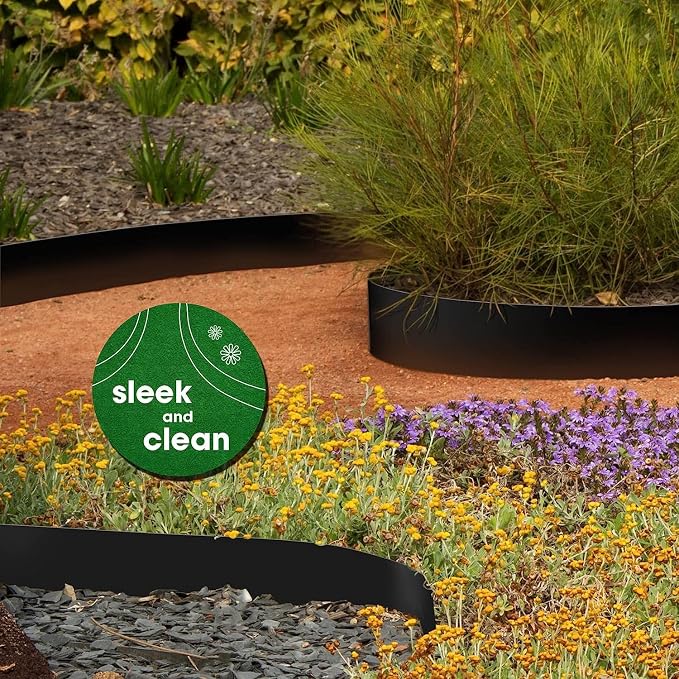Worth Garden 4-Pack 12" H. Galvanized Steel Landscape Edging w/Black Powder Coating - 40" L x 12" H Strips - Hammer-in 16-Gauge Metal Border w/ 5 Clips & Gloves - Edge for Lawn Yard (13Ft Total)