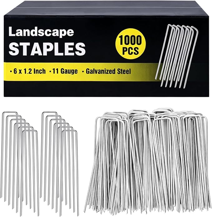 HongWay 1000 Pack 6 Inch Landscape Staples Bulk, Galvanized Garden Stakes 11 Gauge U-Shaped Pins Tent Stakes Yard Ground Staples for Landscaping Fabric, Lawn, Turf, Fence, Plant Cover, Irrigation