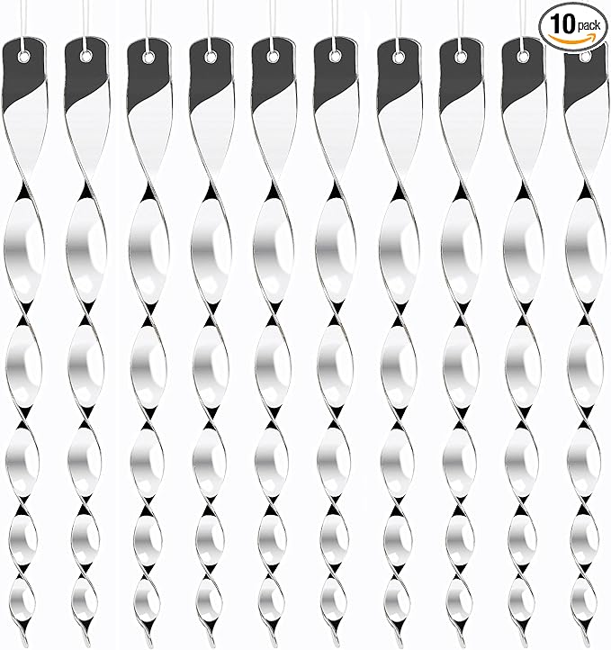 Hausse 10 Pack Bird Deterrents for Outside, Bird Repellent Hanging Silver Plastic Reflectors Scare Rods, Garden Decorative Reflective Scare Birds Away, Like Woodpeckers, Pigeons and Geese