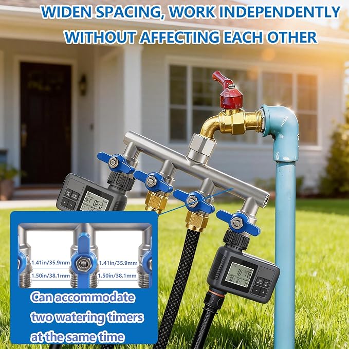 304 Stainless Steel Garden Hose Splitter 4 Way Heavy Duty, Full Flow T Valve Water Hose Splitter With 2.1" Extra Long Handle, Lead-free，3/4" GHT Thread Connector For Outdoor Spigot Faucet