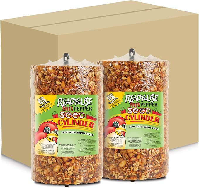C&S Ready to Use Hot Pepper Bird Seed Cylinder, Spicy Wild Bird Outdoor Feeder with Hanger, 1.76 Pound Cylinder, 2 Pack