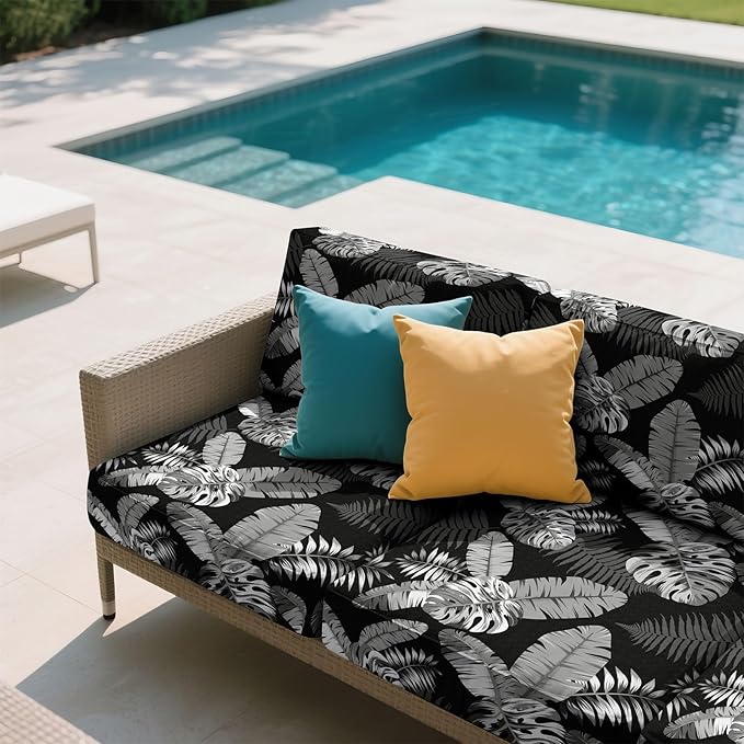 pickyNproud 8Pcs Patio Cushion Covers Stretch Outdoor Couch Cushions Slipcovers Replacement Washable Furniture Protector with Elastic Bottom Sofa Chair Seat Cover, Black White