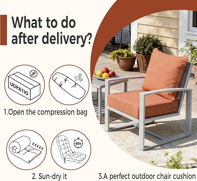 Art Leon 24 x 24 Outdoor Seat Cushion 30D High Density Foam Patio Chair Cushions with Non-Slip Backing Patio Cushions for Patio Furniture Porch Swing Garden Bench Camping Stadium Orange
