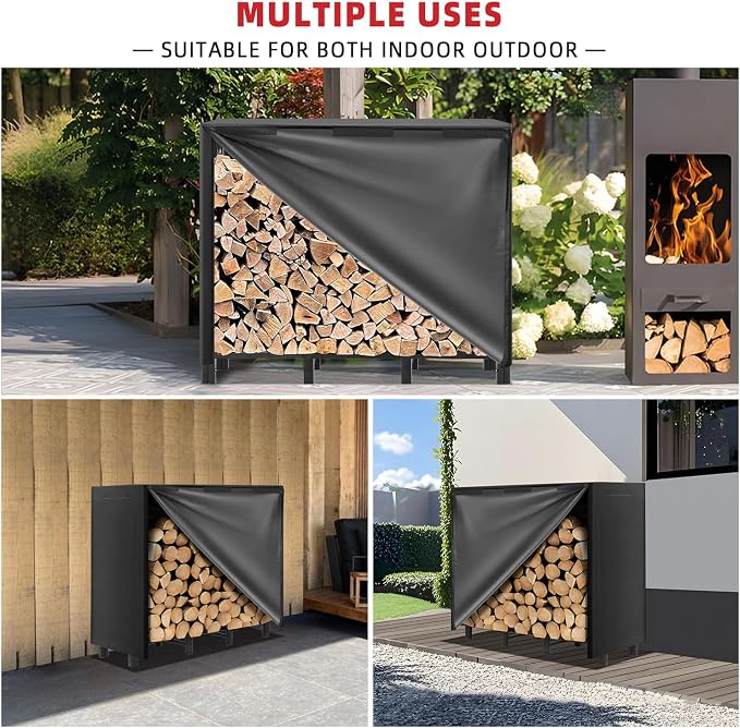 Kendane 4FT Firewood Rack Outdoor with Cover, Heavy Duty Adjustable Firewood log Storage & Holder, Wood Pile Lumber Storage Rack Stacking Outside for Courtyard Patio.