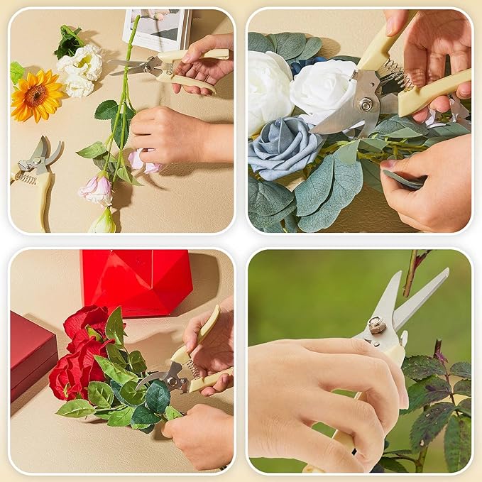 Amylove 24 Pcs Garden Flower Shears Pruning Scissors Valentine Heavy Duty Plant Scissor Garden Clippers Hand Bypass Pruner for Gardening Plants Hedge Tree Cutting Miniature Bonsai Modeling(Beige)