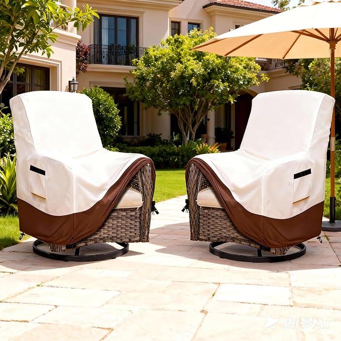 Waterproof Outdoor Swivel Chair Cover,600D Heavy Duty Waterproof Patio Chair Covers,Outdoor Furniture Covers for Lawn/Garden Swivel Chiar,(32" W x 32" D x 36",Beige&Brown)