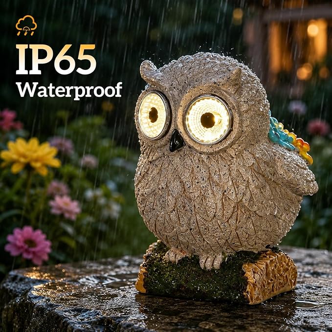 mocosa Solar Garden Statues Owl and LED Lights Birthday Gifts for Women Mom Grandma Solar Outdoor Cat Decor for Outside,Outdoor Solar Lights for Yard, Garden and Patio, Unique Gift for Women
