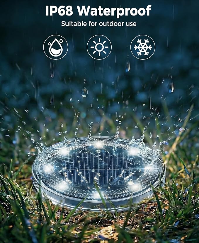 LOTMOS 30 Pack Solar Ground Lights Outdoor, 8 LED Solar Flat Lights IP68 Waterproof Disc Light, Landscape Lighting Solar Powered for Garden Yard Path Driveway Lawn Patio Walkway, Cool White