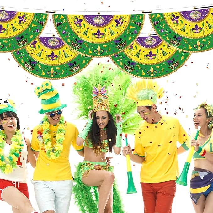 6pcs Mardi Gras Garden Flag, 90x45cm/35.4x17.7in Mardi Gras Carnival Garden Flag Banner Seasonal Outdoor Decoration for Yard Porch Courtyard Railings Window Door Decorations