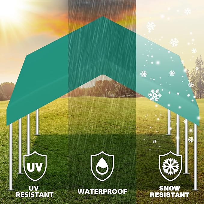 Carport Canopy Replacement Cover, Waterproof & UV Protected Garage Top Tarp Shelter Cover with Ball Bungee Cords, Car Cover Tent (Frame is not Included) (Green, 10'x20')
