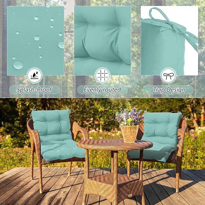 Marsui 2 Pcs Outdoor Indoor High Back Chair Cushions Patio Furniture Tufted Pillow with Ties Water-Resistant Replacement Outdoor Rocking Chair Cushions, 42 x 21 Inches (Light Green,Solid Color)