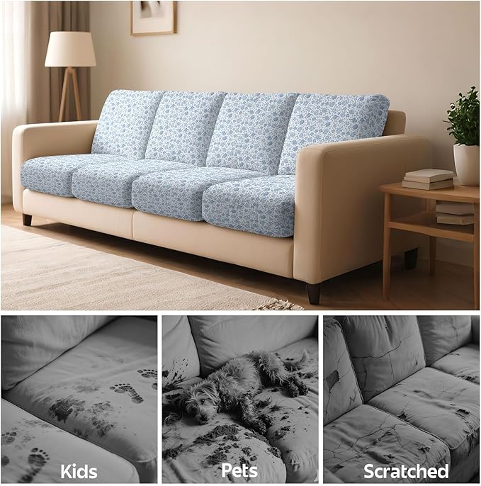 pickyNproud 8Pcs Patio Cushion Covers Stretch Outdoor Couch Cushions Slipcovers Replacement Washable Furniture Protector with Elastic Bottom Sofa Chair Seat Cover, Light Blue