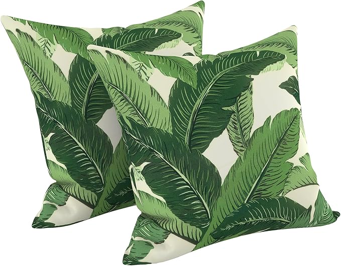 LVTXIII 2 Pack Outdoor Pillow Covers ONLY 18x18 Inch, Water-Repellent Square Decorative Cushion Covers for Patio Furniture, Garden, Sofa, Swaying Palms Green