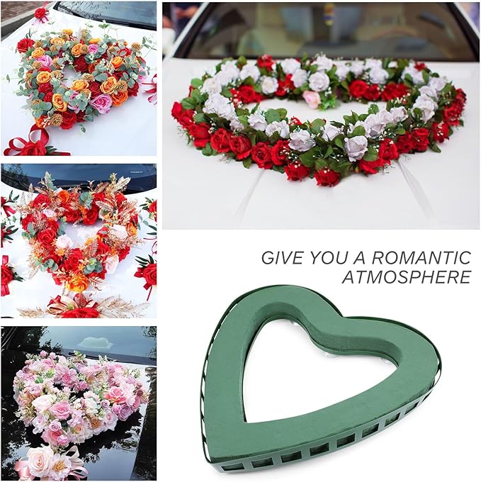 SHINEOFI Heart-Shaped Flower Foam Flower Arrangement Holder with Suction Cup Floral Foam Block for Fresh Floral Arrangement Stand for Wedding Car Decoration 15.74 Inch