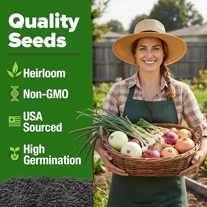 HOME GROWN 8 Onion Variety Mix 1600+ Heirloom Non-GMO Seeds for Planting, High Germination, Red, Yellow, White, Sweet Vidalia, Spanish Bulb Onions, Green Scallions, Indoor Outdoor Garden (Allium cepa)