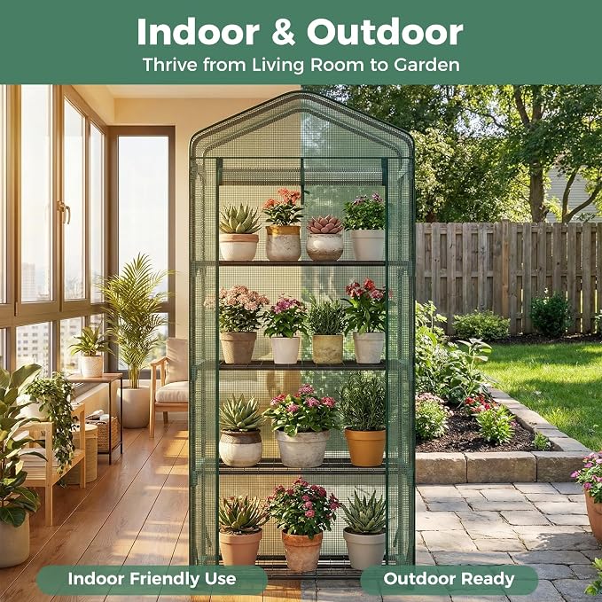OLIXIS Mini Greenhouse with Durable PE Cover Roll-up Zipper Door, 27"×19"×63" 4 Tier, Small Greenhouse for Outdoors Indoor Balcony, Porch, Garden, Patio, Backyard Green Houses, Green