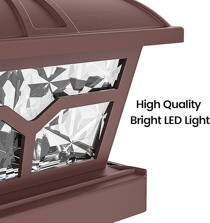 SIEDiNLAR Solar Post Cap Lights Outdoor 2 Color Modes 8 LEDs for 4x4 5x5 6x6 Posts Fence Deck Patio Decoration Warm White & Cool White Lighting Brown (4 Pack)