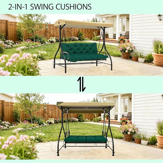 5 Inch Thick Waterproof Patio Porch Swing Cushions, 60x40 Inch 3 Seater Replacement Cushion with Backrest & 8 Ties, Fade-Resistant Outdoor Bench Swing Pad