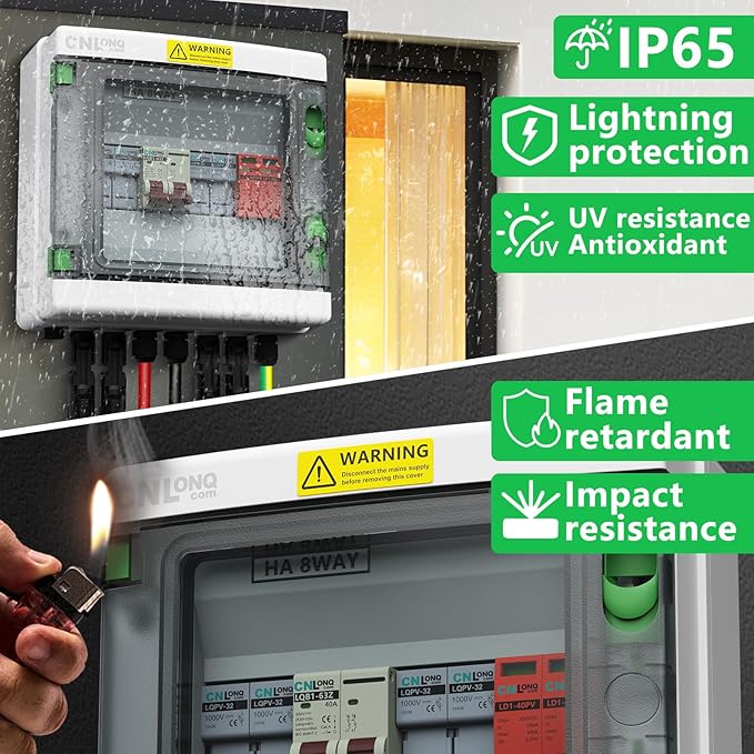 2 String Solar PV Combiner Box IP65 2 in 1 Out DC500V 40A Circuit Breaker with Surge Protector and 20A PV Fuse,Solar Disconnect Switch Outdoor Waterproof for Solar Panels System