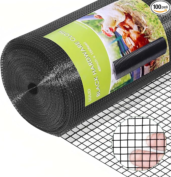 Hardware Cloth 1/2 inch 48" x 100 ft 19Ga Black PVC Coated Welded Wire Fence Chicken Wire Fencing | Vinyl Coated Welded Wire Mesh Roll Mesh Roll