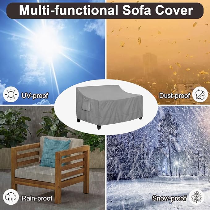 PureFit Outdoor Couch Cover Waterproof Patio Sofa Furniture Covers, 2-Seater Outdoor Loveseat Cover with Air Vent and Handles, 60W x 35D x 35H Inches, Gray