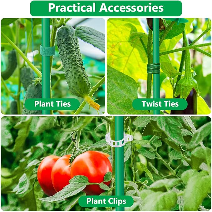 Lezmarket 60 Pack Garden Tomato Stakes(16" Each), Plant Support Stakes, DIY 4ft 5ft 6ft 7ft Sturdy Fiberglass Plant Sticks Support Garden Trellis for Growing Climbing Tomato Vegetables Flowers