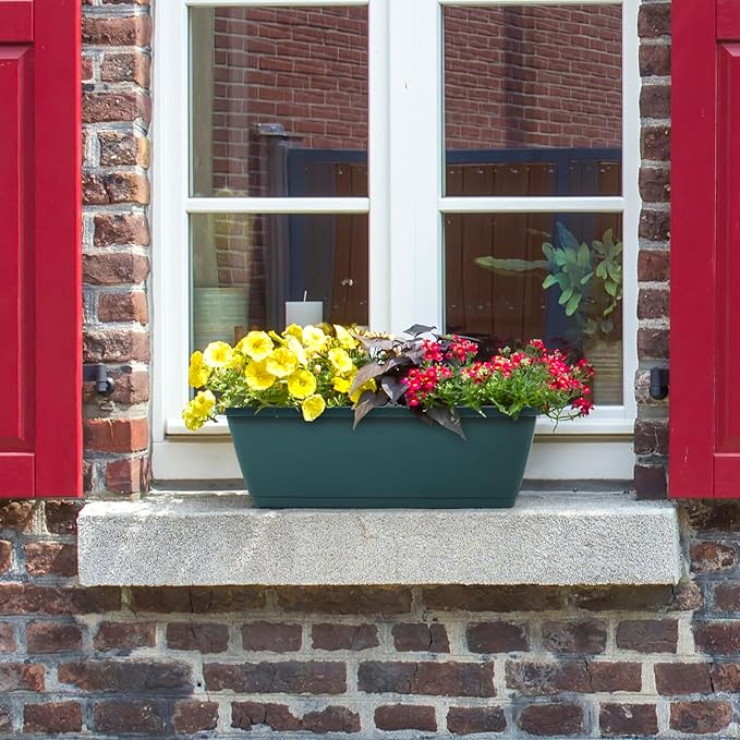 Railing Planter Box 4 Pack Deck Porch Railing Planters 17 inch Window Boxes Planters with Adjustable Brackets, Hanging Wall Planters for Plants, Fence Apartment Balcony Patio Over Rail Decor, Green