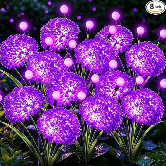 VOOKRY Solar Flowers Outdoor Waterproof, 8 Pack Purple Garden Lights with Swaying Firefly Lights, Flower Light Garden Decor for Yard Patio Pathway Lawn Grave, Gardening Gifts for Women Birthday
