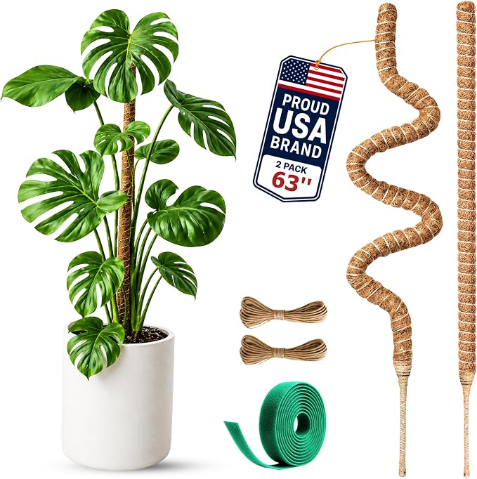 2 Pack 63 Inch Moss Pole for Plants, Tall Moss Poles for Climbing Plant-Monstera, Handmade Coco Coir Pole, Monstera Plant Support for Plant Grow