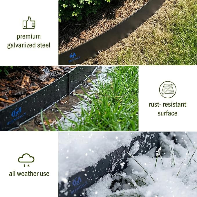 20ft.Metal Landscape Edging 6 Pack 6 inch,Steel Garden Edging with a Pair of Gloves and 7 Stakes, Galvanized Steel Landscape Edging for Fence, Yard Pathway, Flower Beds (40" L x 6" H Each, Black)