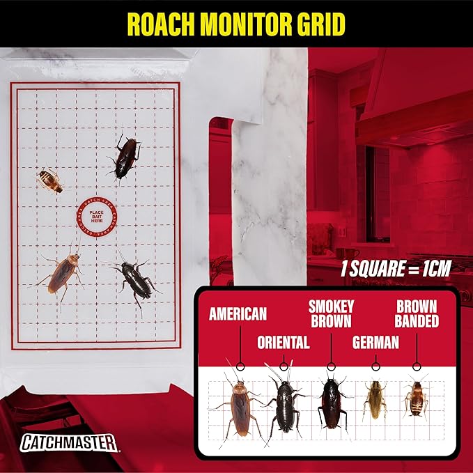 Catchmaster Cockroach Trap with Powerful Food-Based Bait – Glue Traps (10-Pk) Roach Killer for House – Kitchen, Bathroom & Garage, Indoor Pest Control and Bug Catcher Solution