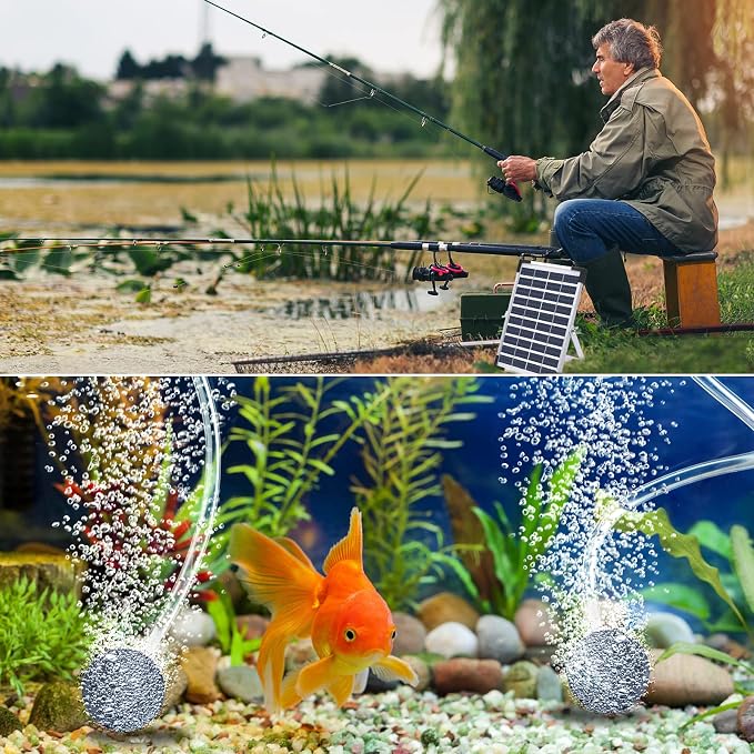 NFESOLAR 3W Solar Pond Aerator for Fish Pond with Built-in Battery Backup, 3 Working Modes, 2 Air Stones, Solar Air Pump for Outdoor Small Pond Stock Tank Hydroponics